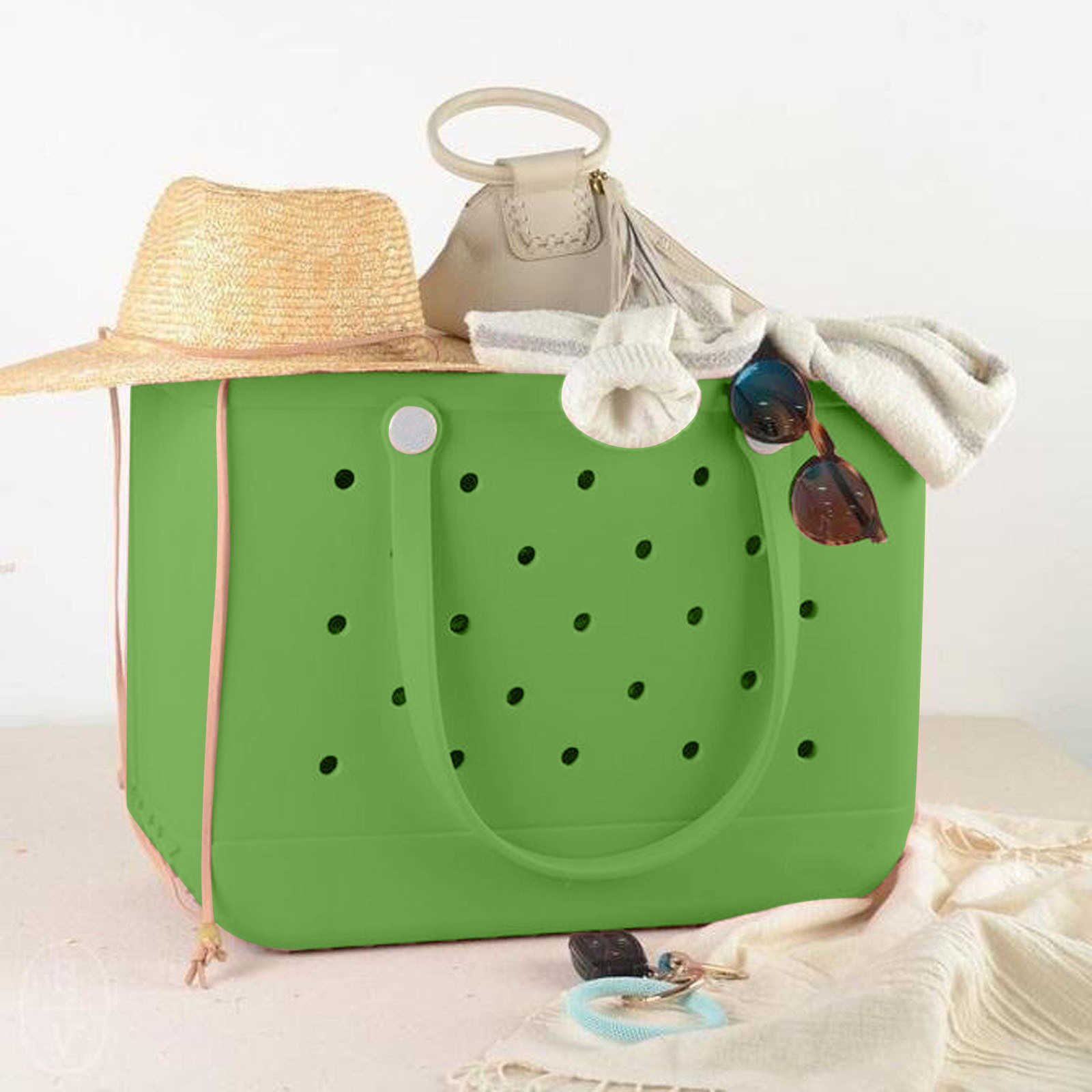 Storage Bags Extra Large Beach Bag Summer EVA Basket Women Silicon Beach Tote With Holes Breathable Pouch Shopping Storage Basket 38/48cm P230510