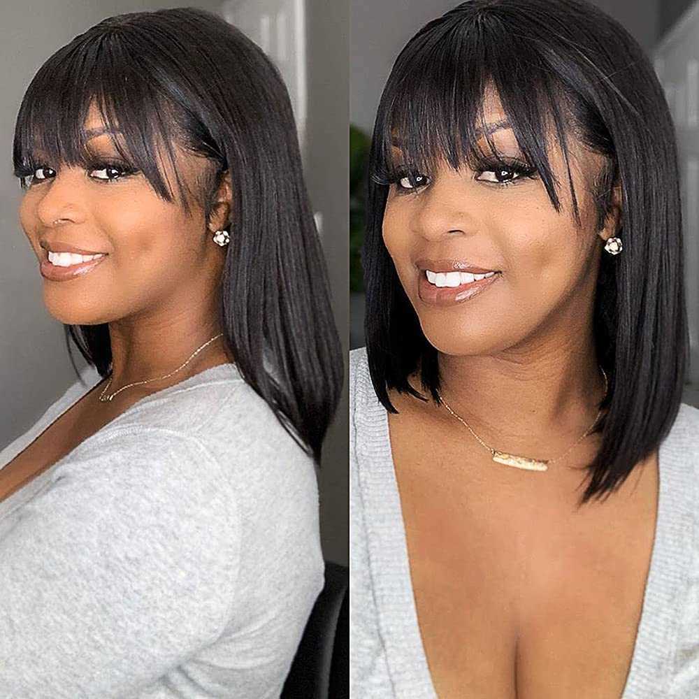 Hair Wigs Straight Bob Human com franja BRANGS BLACK BLACK CORTE BROLENTE PARA MULHERES 230510