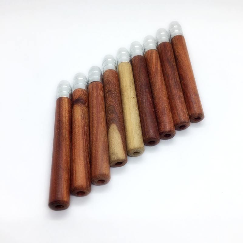 Natural Wooden Mini Smoking Tube Dry Herb Tobacco Filter Aluminium Digger Catcher Taster Bat One Hitter Portable Handpipes Hand Tips Cigarette Wood Pipes Holder