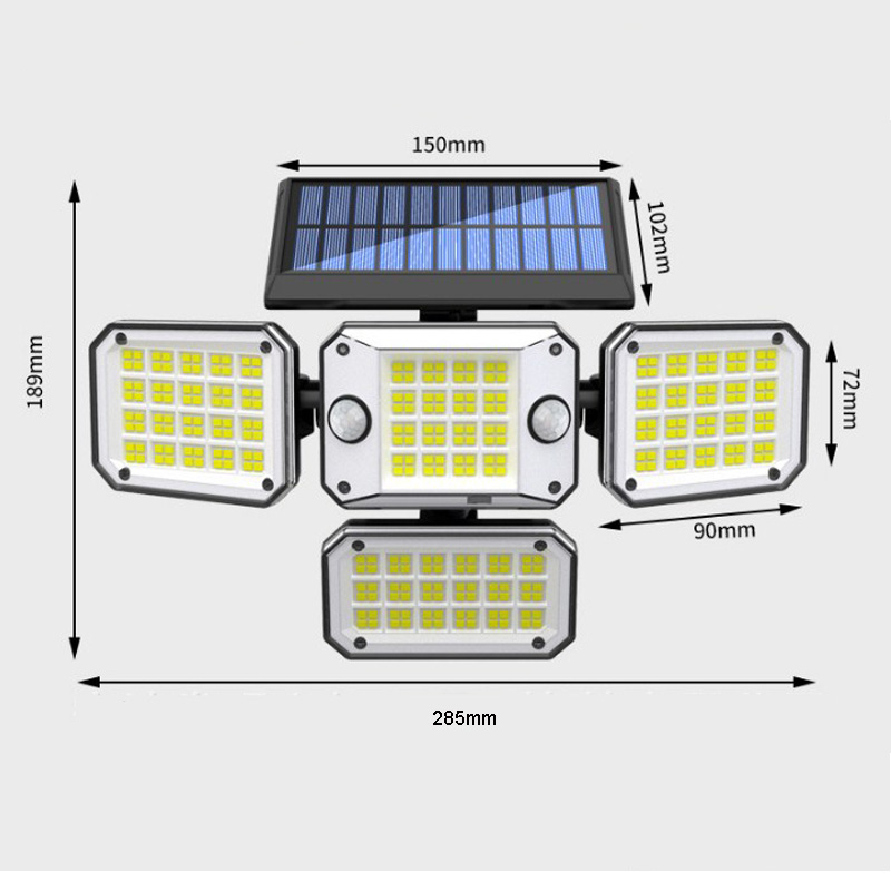 ضوء الطاقة الشمسية 296 LED في الهواء الطلق مستشعر الحركة الطاقة الشمسية تعمل بالطاقة الشمسية مع 2 مستشعرات رؤوس 3 وضع IP65 مصباح الجدار الشمسي مقاوم للماء