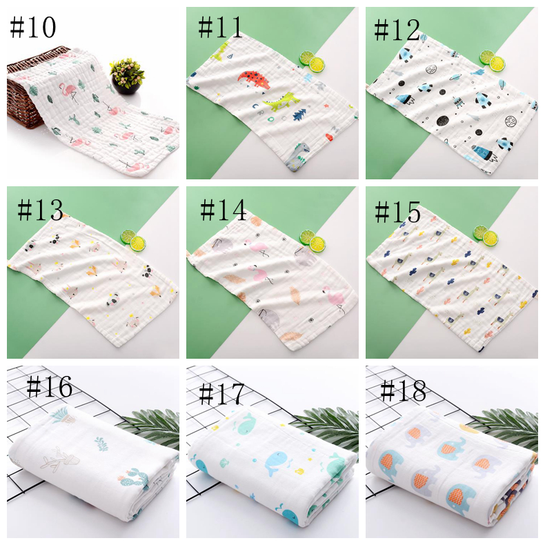 Serviettes de bébé 100% coton gaze nouveau-né burp chiffons mousseline bébé visage serviettes bébé bain wrap infantile garçons filles gant de toilette 30 motifs DW4154