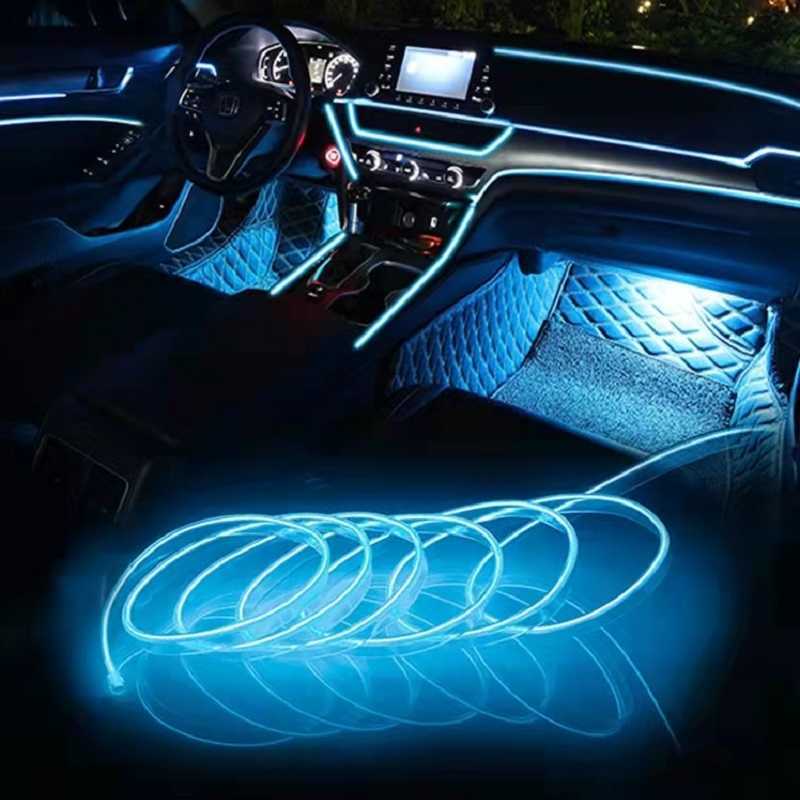 Ny 10m bil Atmosphere Lamp Car Interiör Belysning LED Strip Decoration Garland Tråd Rörslinje Flexibel Neon Light USB