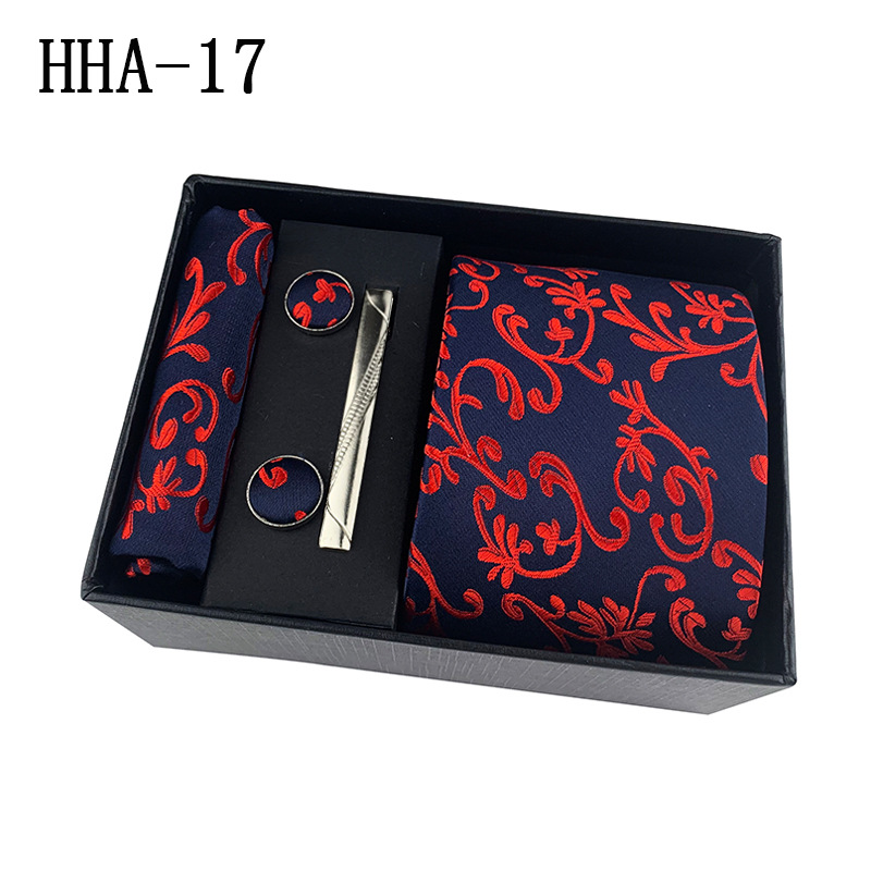 Groom Ties Paisley Men's Tie Square Scarf Cuff Tie Clip Gift Box Set Business Casual Tie Black Gift Box