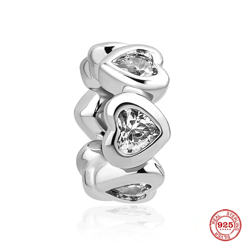 925 Sterling Silver Charms Sparkling Freehand Heart Entwined Hearts Bead Pendant Fit Original Beads Original Fit Pandora Bracelet Jewelry Making DIY Gift