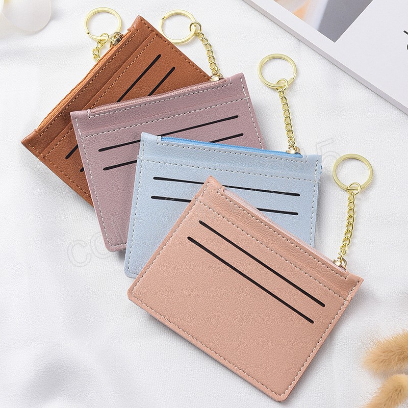 Kvinnors ID -kortinnehavare PU Zipper Small Coin Purse Kreditkort Bag Solid Color Affärskort Fodral Ultra Thin Card Holder