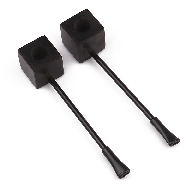 Smoking Pipes 144mm ebony square bottom pipe with slender extension rod