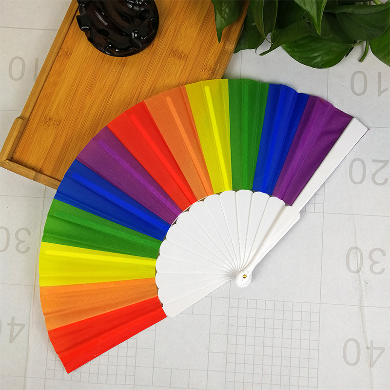 Folding Rainbow Fans Vintage Style Rainbow Printing Crafts Home Festival Decoration Plastic Hand Hold Dance Fans