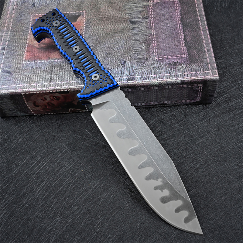 Hochwertiges M8 Strong Survival Gerades Messer Z-Wear Stone Wash Drop Point Klinge Full Tang G10 Griff Outdoor Feste Klinge Taktische Messer mit Kydex