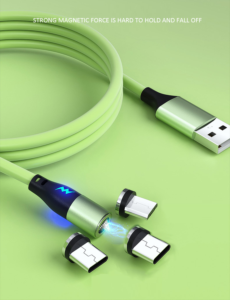 3A كابلات USB المغناطيسية النوع C سلك سريع الشحن 1M كابل سيليكون ناعم شاحن مغناطيس سريع لـ iPhone 15 14 Samsung Android هواتف Izeso