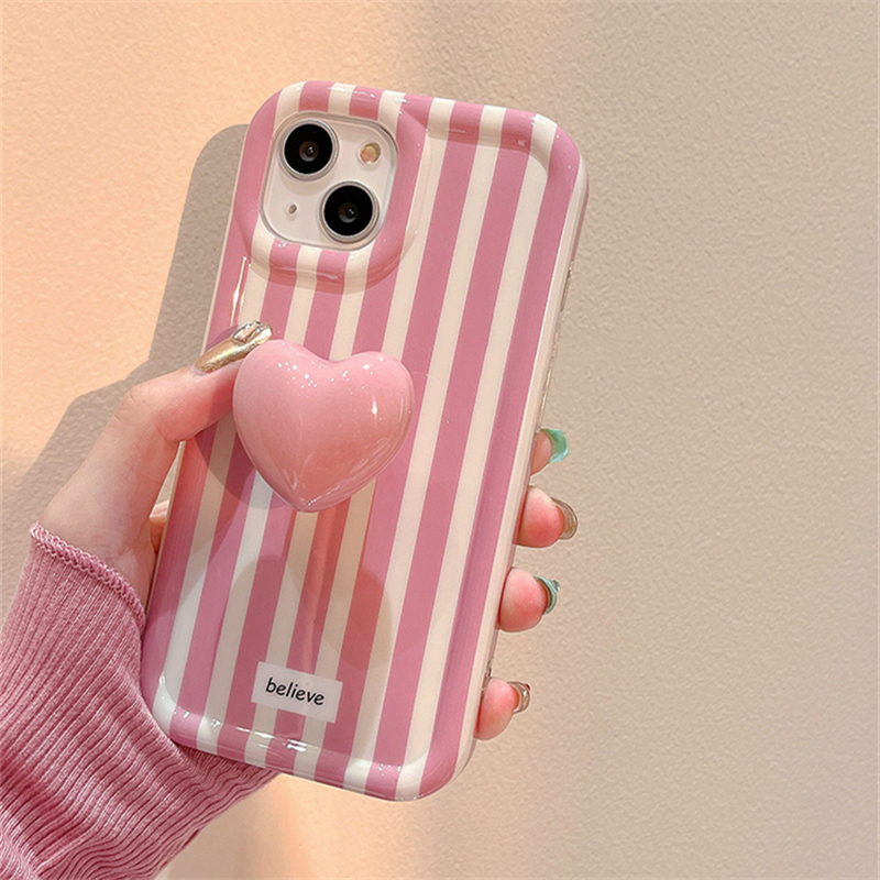 Étuis de luxe Mignon 3D Amour Coeur Stand Holder Case Pour IPhone 14 12 13 Pro Max 11 INS Fille Support Capa Antichoc Silicone Couverture pour 14 pro