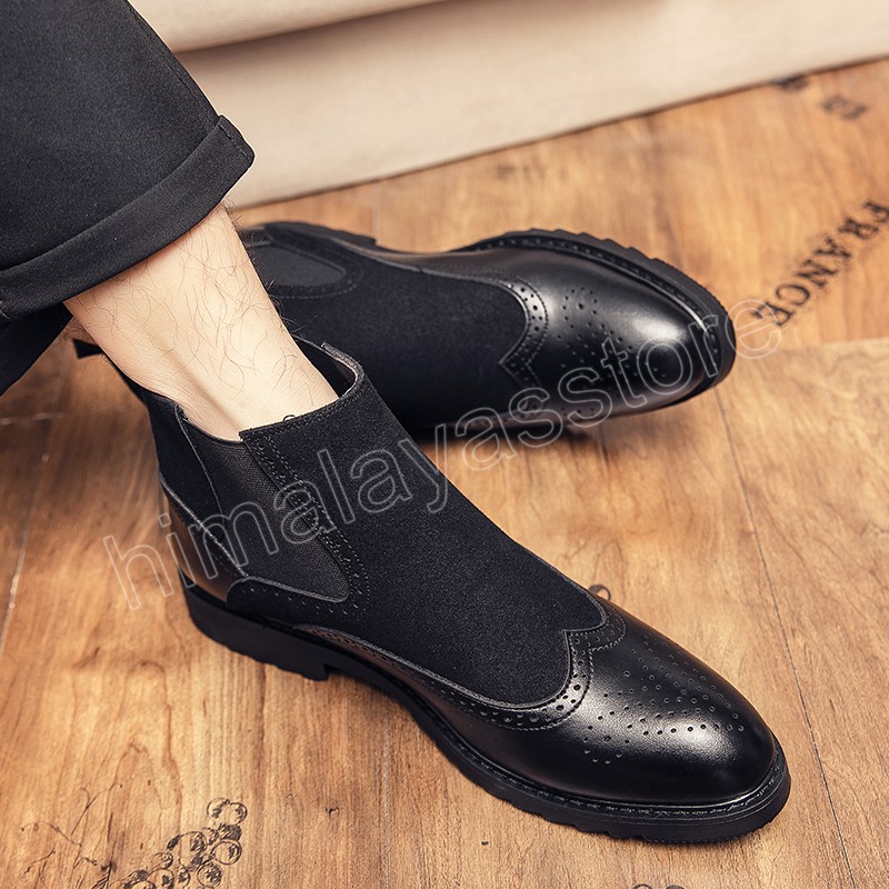 Luxury Men's Ankle Boots High Quality Leather Mens Boots Slip on Pointed Toe Oxford Formal Business Shoes Bota Masculina