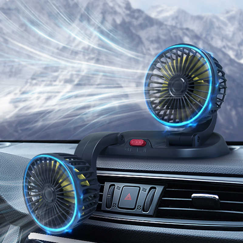 Nouveau ventilateur de refroidissement à double tête de voiture 12V 24V 360 degrés tout autour réglable ventilateur de refroidissement d'air automatique de voiture refroidisseur automatique ventilateur d'air Type USB