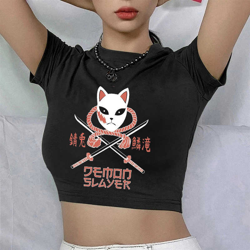 Dames t-shirt Demon Slayer T-shirt Women Nezuko Kimetsu No Yaiba Crop Top Tees Manga Tanjirou Kamado Tops Japanse anime T-shirt Gothic T-shirt P230510