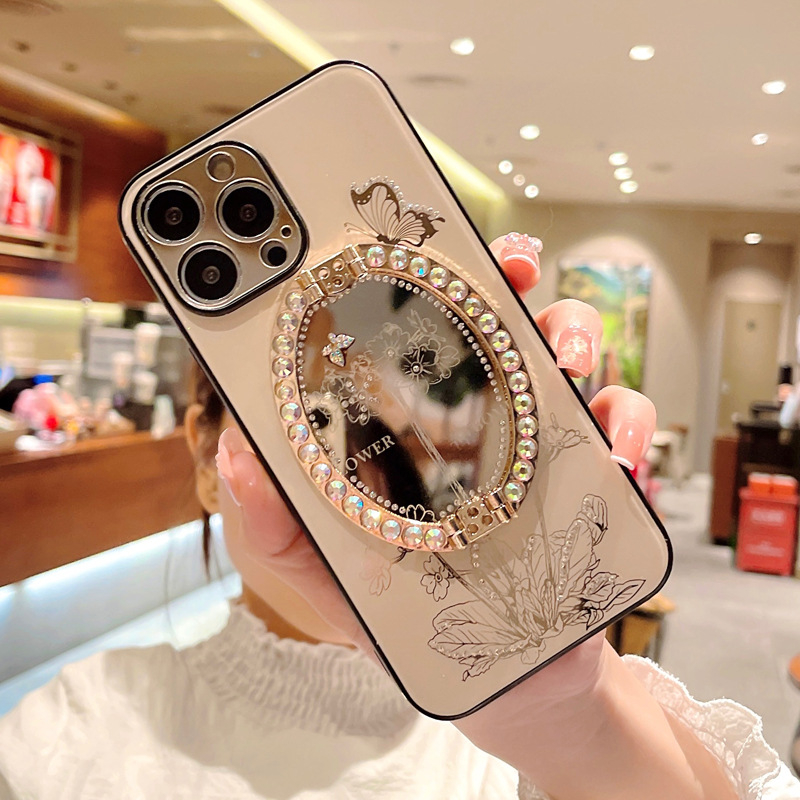 Luxury Pearl Mirror Flower Suporte de telefone Caso para iPhone 14 13 12 11 Pro Max Fashion Chofsof Coup