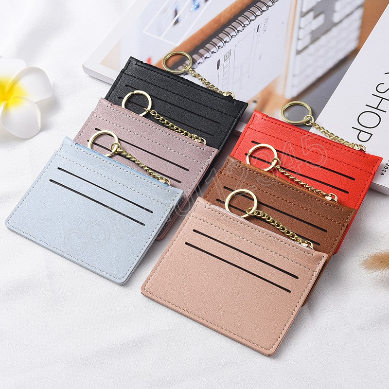 Kvinnors ID -kortinnehavare PU Zipper Small Coin Purse Kreditkort Bag Solid Color Affärskort Fodral Ultra Thin Card Holder