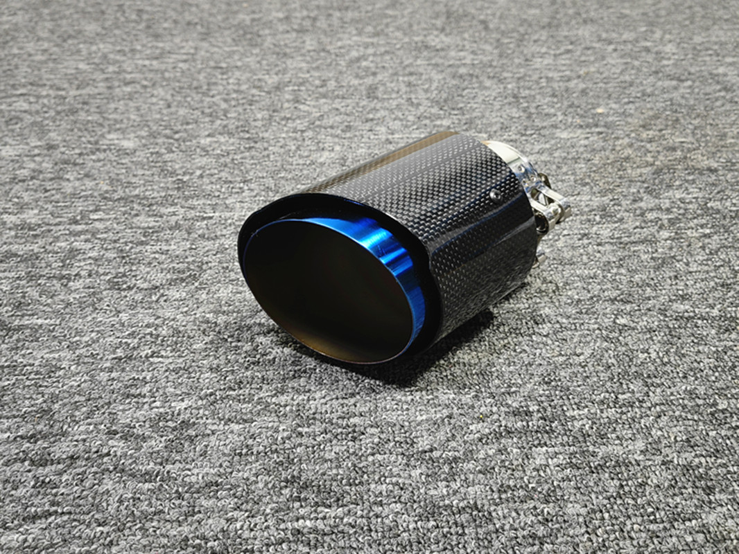 Glossy Carbon Fiber Exhaust Pipe Muffler Tips with REMUS Logo Blue Steel Car Exhaust System