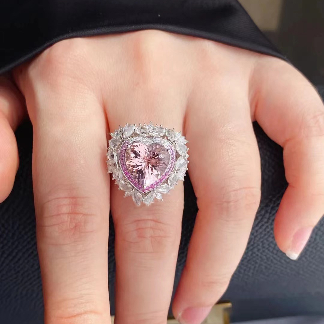 퀸 하트 핑크 다이아몬드 반지 925 스털링 실버 파티 웨딩 밴드 링 여성 신부 약속 약혼 보석 선물