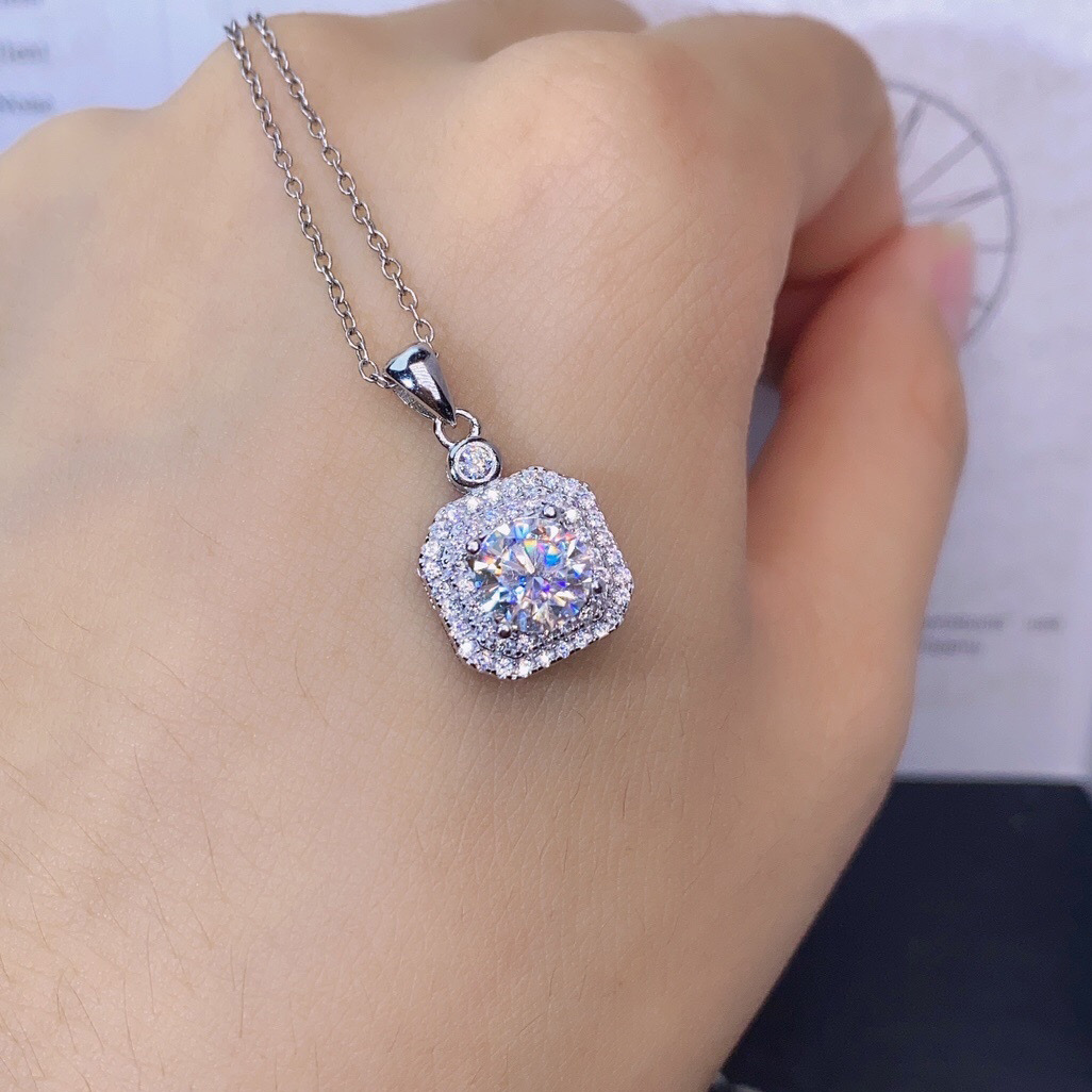 Urok 2ct moissanite wisiorek prawdziwy biały złoto Wisior ślubny Naszyjnik dla kobiet Party Bridal Choker Prezent biżuterii