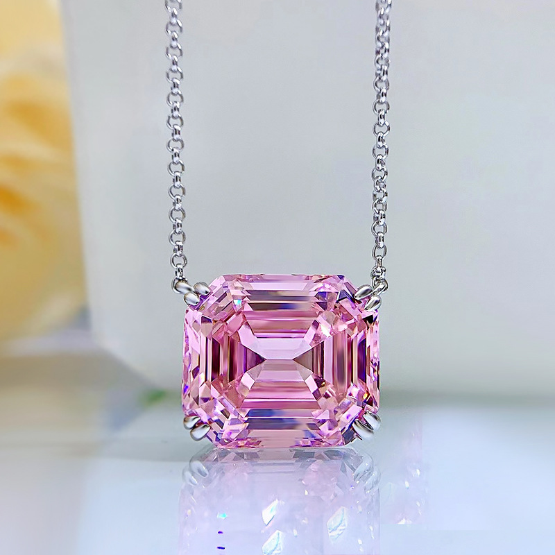 Emerlad Cut 14*16mm Topaz Diamond Pendant 100％Real 925 Sterling Silver Party Wedding Pendantsネックレス女性ブライダルジュエリー