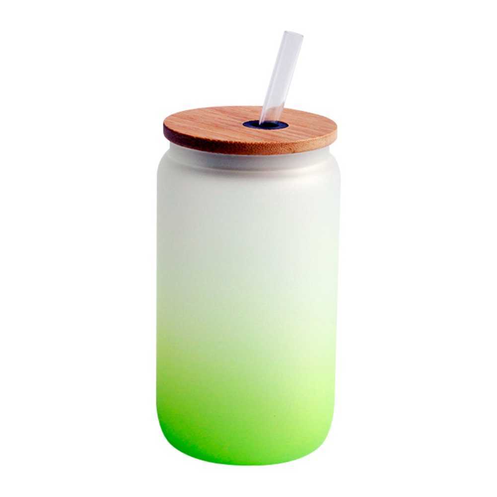 Nowy 340 ml Gradient Kolor Sublimation Glass z bambusową pokrywką sublimację piwo puszka borokrzemowe szklanki kubki jar kubki z ponownym słomkami