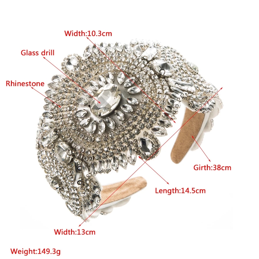 Luxury Baroque Full Diamonds Wide Side Headbands Fashion Hair Accessories For Women Trendy Party Shiny Hairband Hair Band Girl