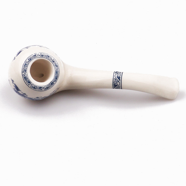 Smoking Pipes Hot sale 120mm printed ceramic pipe hollow design light weight Blue and white porcelain pipe