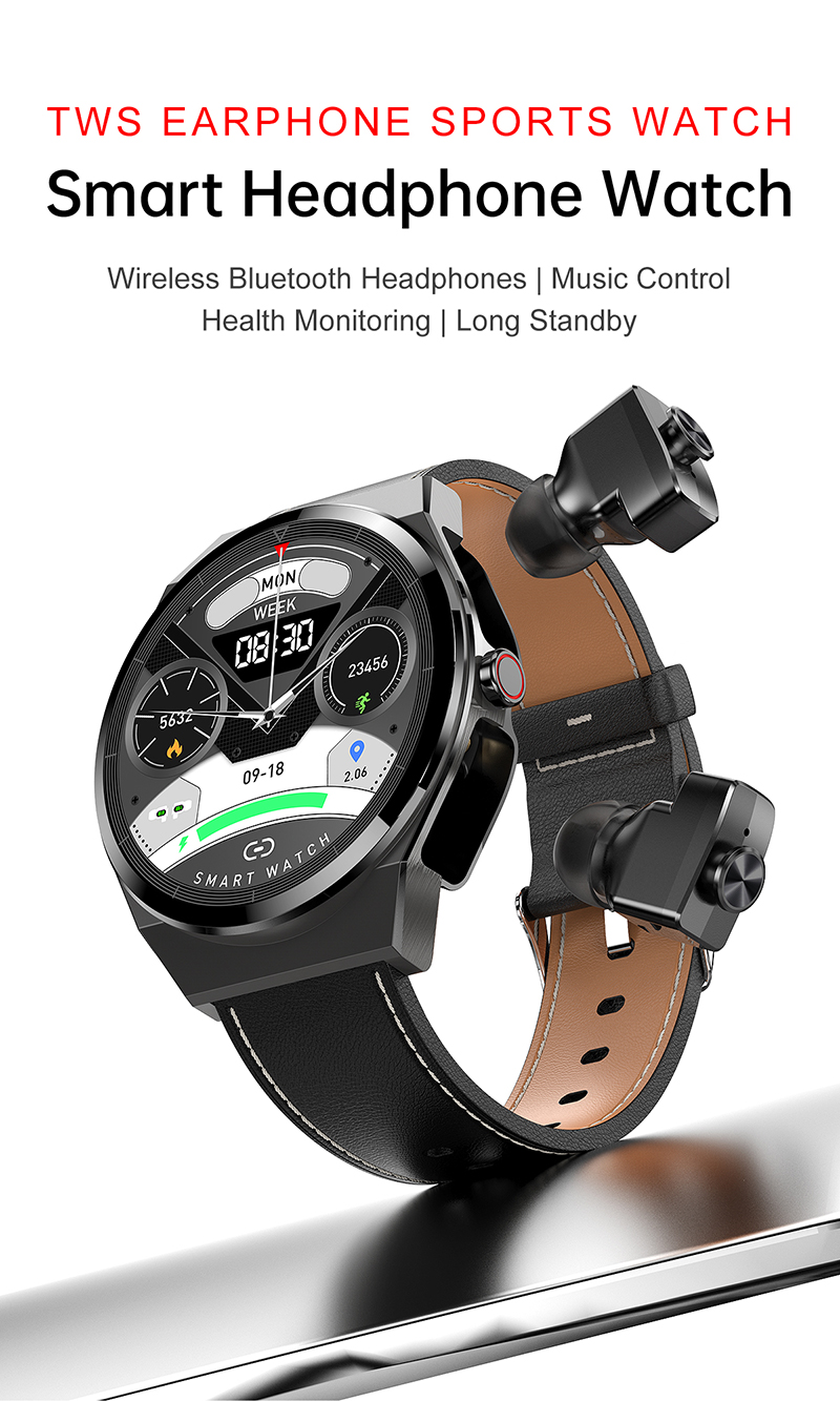 شاشة تعمل باللمس الكاملة 2 في 1TWS سوار سماعات رأس Bluetooth Smartwatch Sport Litness Watches Smart Android IOS معدل ضربات القلب أوكسيجين Reloj Inteligente Mujer