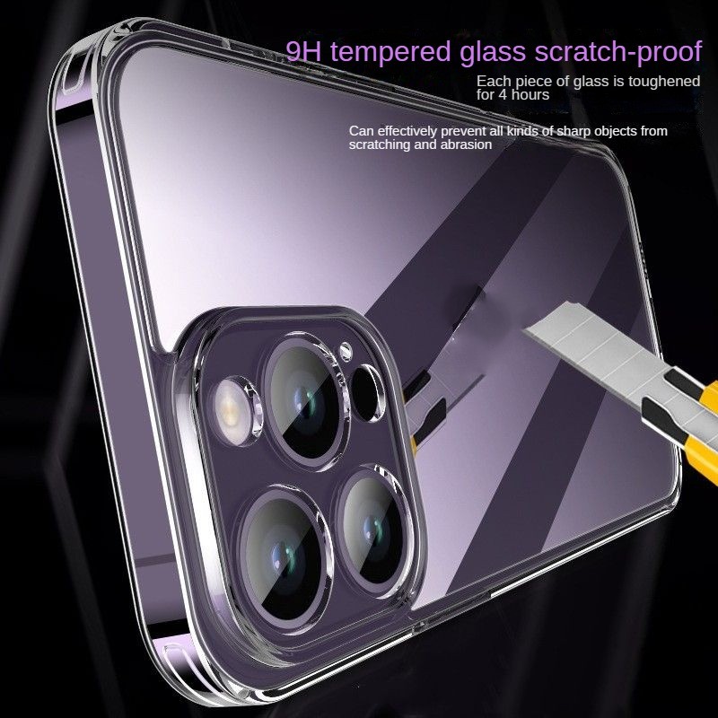 För iPhone-fodral 9D Original Transparent härdat glas Telefon11 13 14 Pro Max 13Pro Lens Anti-Fall Protective Case