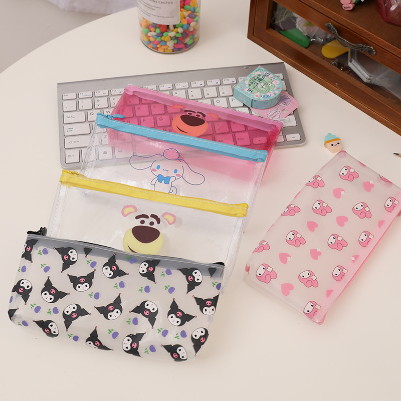 Flickor Kawaii Clear Kuromi Melody Pencil Bag Girl Kuromi Print Accessories Big Capacity