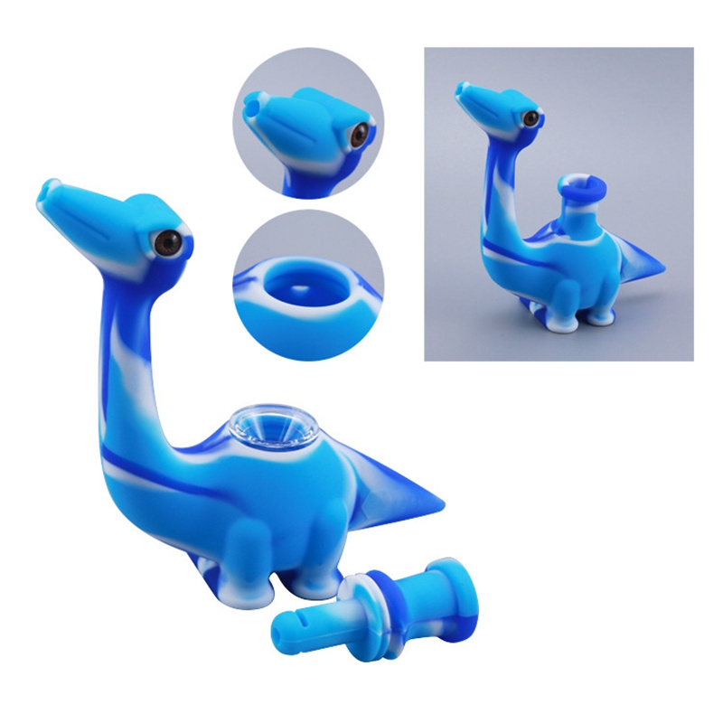 Dernières Coloré Silicone Bong Pipes Dino Forme De Dinosaure Portable Amovible Convertir Verre Singlehole Filtre Bol Sèche Herbe Tabac Porte-Cigarette Fumer Tube DHL