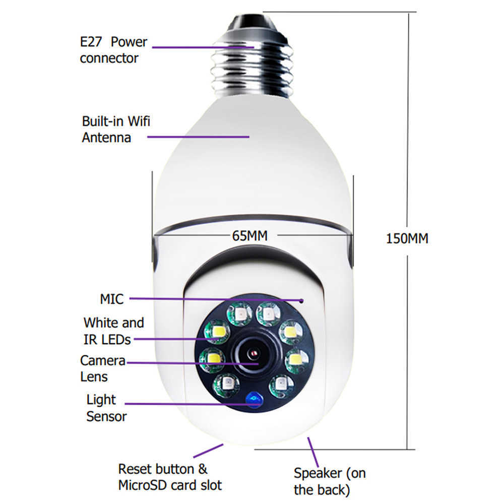 Caméras embarquées Ampoule E27 Surveillance Wifi 5G Caméra IP 2MP Vision nocturne Caméra intérieure sans fil CCTV Caméra de protection de sécurité vidéo