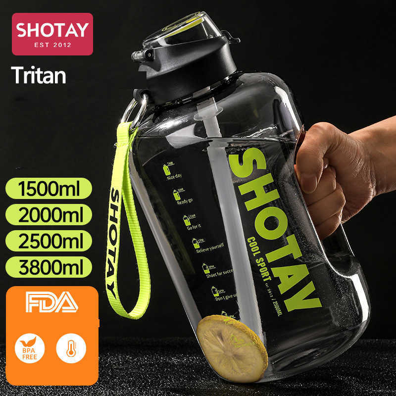 Nuova bottiglia sportiva da 1,5 2 litri BPA FREE Bollitore Bottiglia d'acqua in Tritan di grande capacità da 1 gallone con cannuccia Borraccia da palestra Tazza da palestra