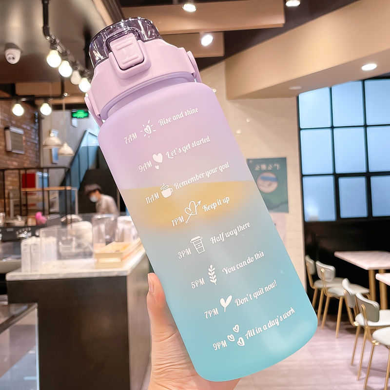 New 2 Liters Water Bottle Motivational Drinking Bottle Sports Water Bottle with Time Marker Stickers Plastic Cups Botellas De Agua