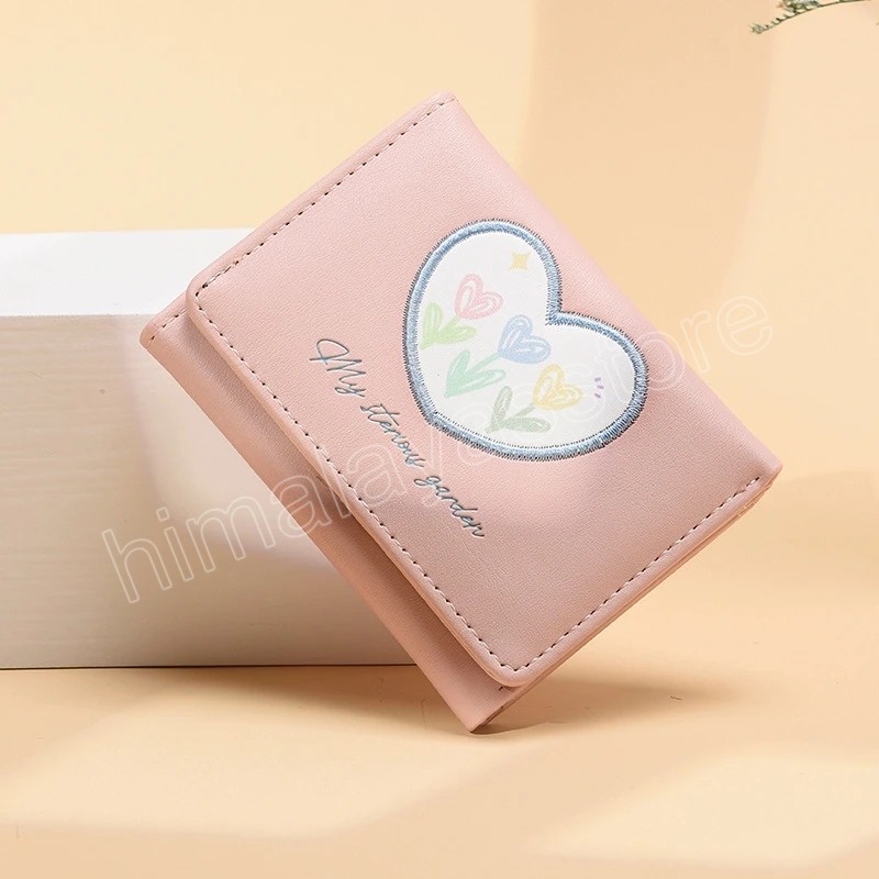 Women Fashion Wallet Pu Leather Love Heart Short Ladies Multi-card Slot Coin Purses Student Cute Triple Fold Wallet