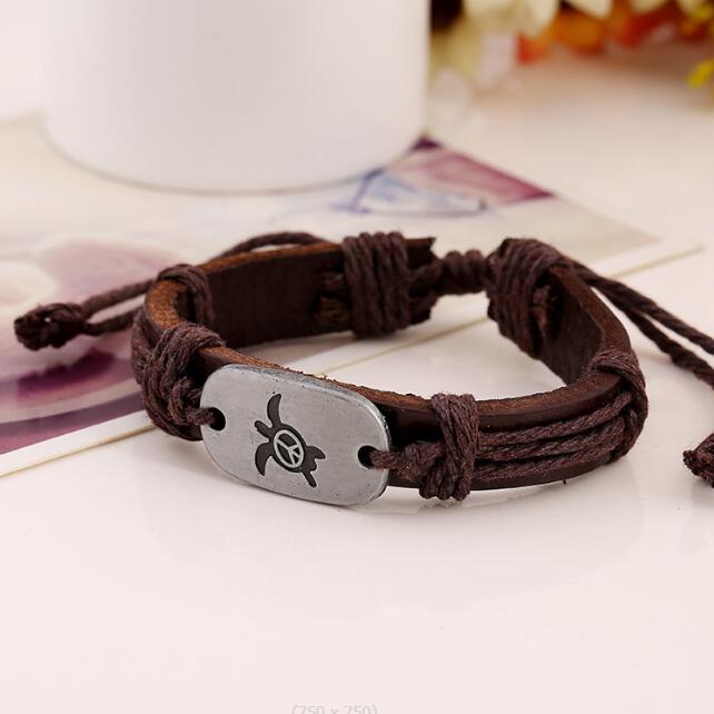 100% Leather Bracelet tortoise fish Charm Men Bracelet Alloy Charms Bracelet Jewelry Multi Style 