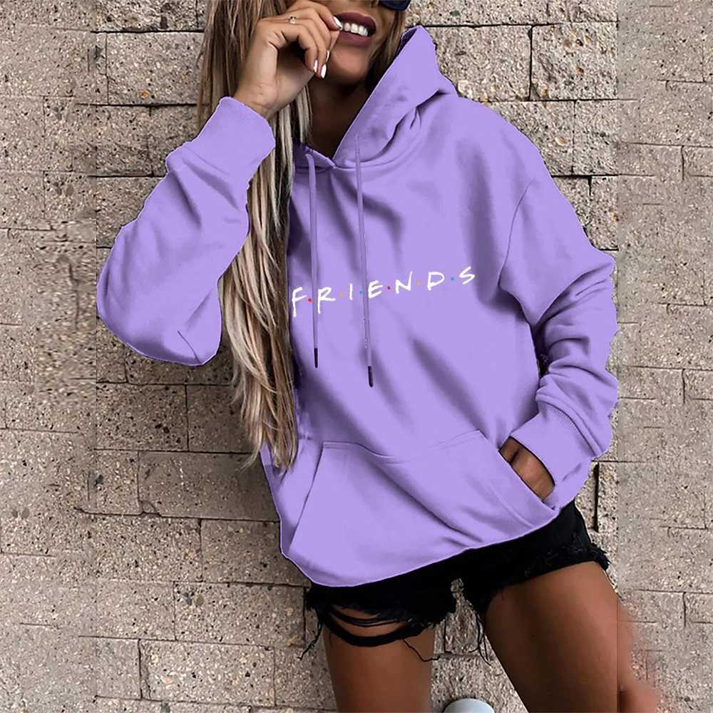 Damen Hoodies Sweatshirts Hoodie Harajuku Frauen Sport Pullover Top Freunde Muster Drucken Mode Basis Lose Große Tasche Langarm Kapuzenpullover P230511