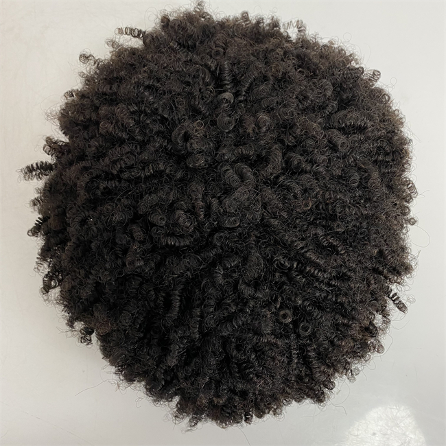 Remplacement brésilien de cheveux humains vierges 6mm Afro Curl couleur noire naturelle 1b # pleine perruque de dentelle pour homme noir