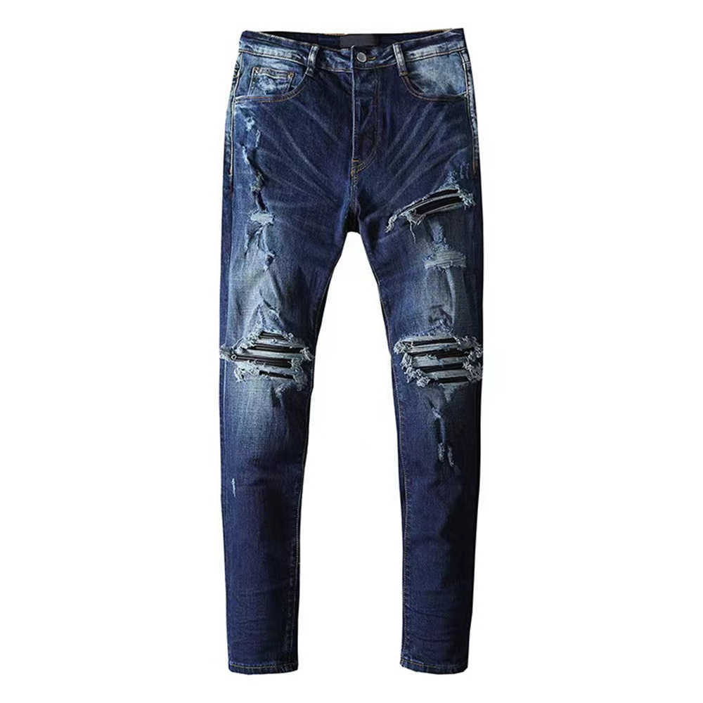 Jeans de designer Jean Amirres Denim Hommes Pantalons Nouvelle Moto Slim Droite Genou Cassé Élastique 4VCK