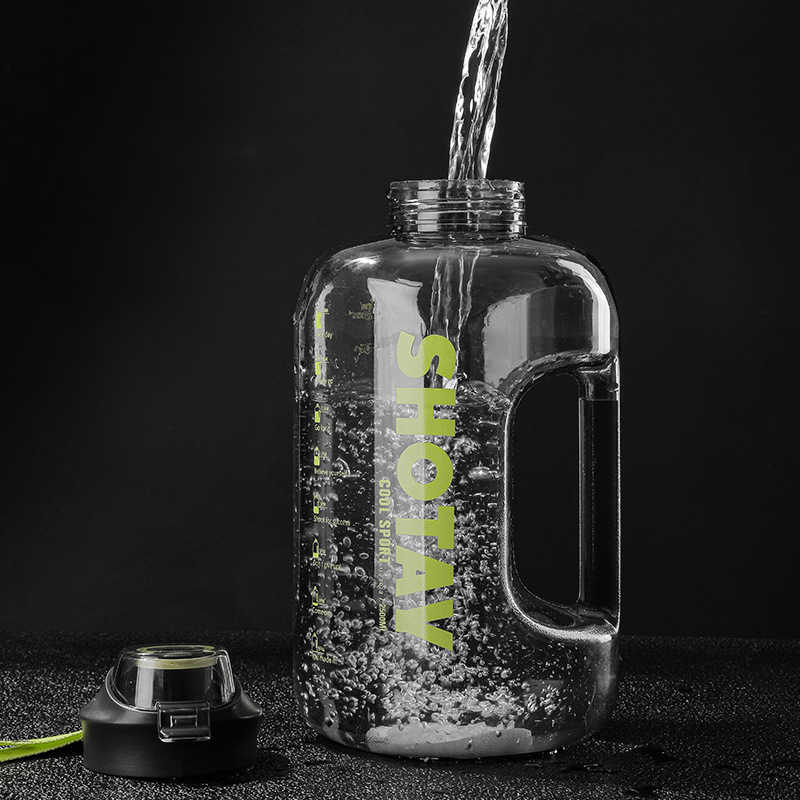 1,5 2 liter BPA Gratis sportflaskokokaler 1 gallon stor kapacitet tritan vattenflaska med halm dricka vattenbotten Gym Bottle Cup