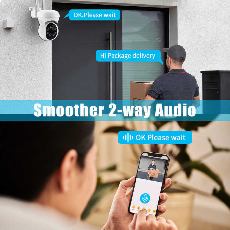 ボードカメラ5G 200W IP WiFi Surveillance Camera 4xデジタルズームナイトビジョンフルカラー自警団の防水ワイヤレス屋外ビデオモニター