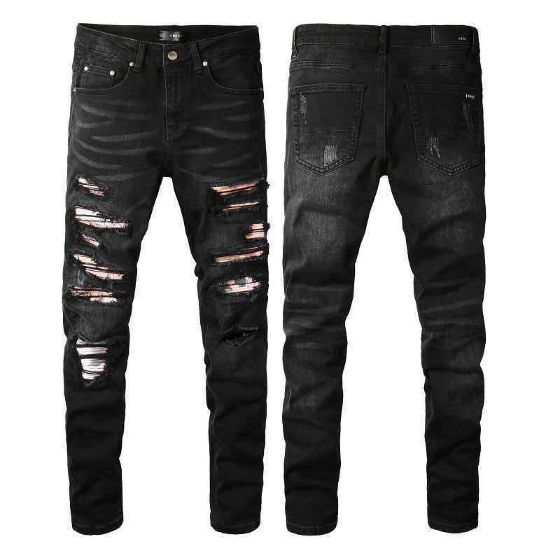 Jean Amirres Denim Hommes Pantalons NOUVEAU US Loisirs Hip Hop High Street Usé Lavé Moucheté Peint Slim Fit Jeans pour Hommes # 841 SZU3