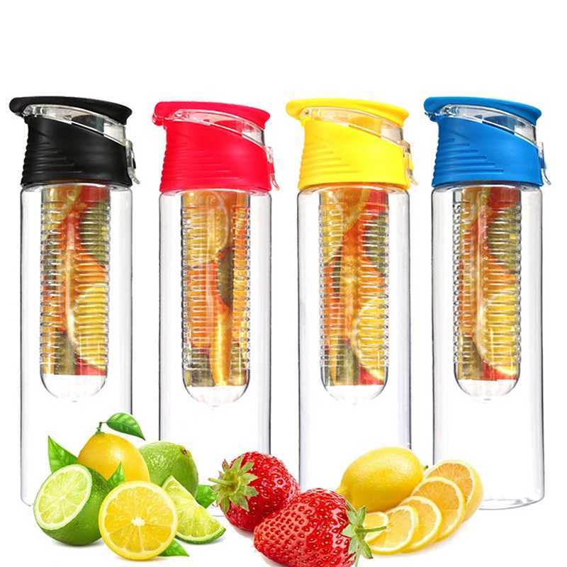 Bottiglie d'acqua sportive portatili Infusore frutta Bicchiere d'acqua in plastica Bpa Free Bottiglie d'acqua da 700 ml con filtro Succo Shaker Tazza d'acqua