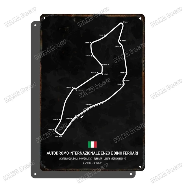 Hisimple Formula 1 Racing Track Route Art Painting Metal Tin Iron Wall Decoration Plaque Plaque Plate Men Cave Garage Bar Bedroom Decor Decor