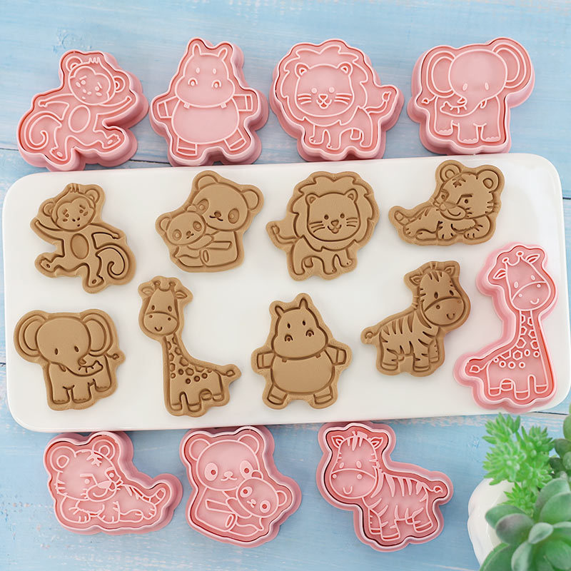 Apple Pie Pastry Frosting Decorationに適した3D Raised Design Cookie Stameを焼くための8ピースの漫画クッキーカッター