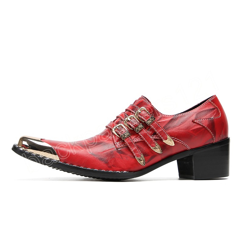 Włoski pasek mnich spiczasty buty wieczorne Buty czerwony wzrost wzrośtu buty ślubne klasyczne krowie