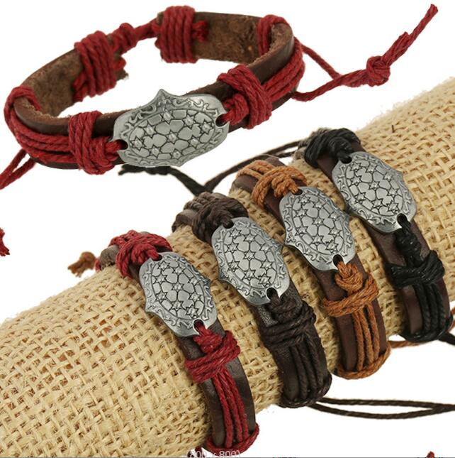 100% Leather Bracelet tortoise fish Charm Men Bracelet Alloy Charms Bracelet Jewelry Multi Style 