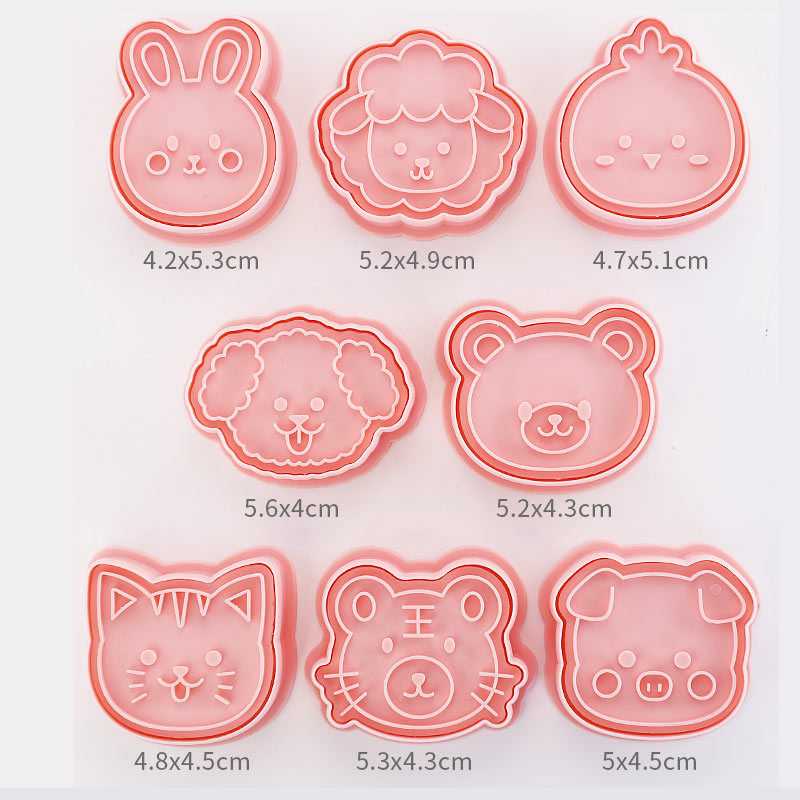 Apple Pie Pastry Frosting Decorationに適した3D Raised Design Cookie Stameを焼くための8ピースの漫画クッキーカッター