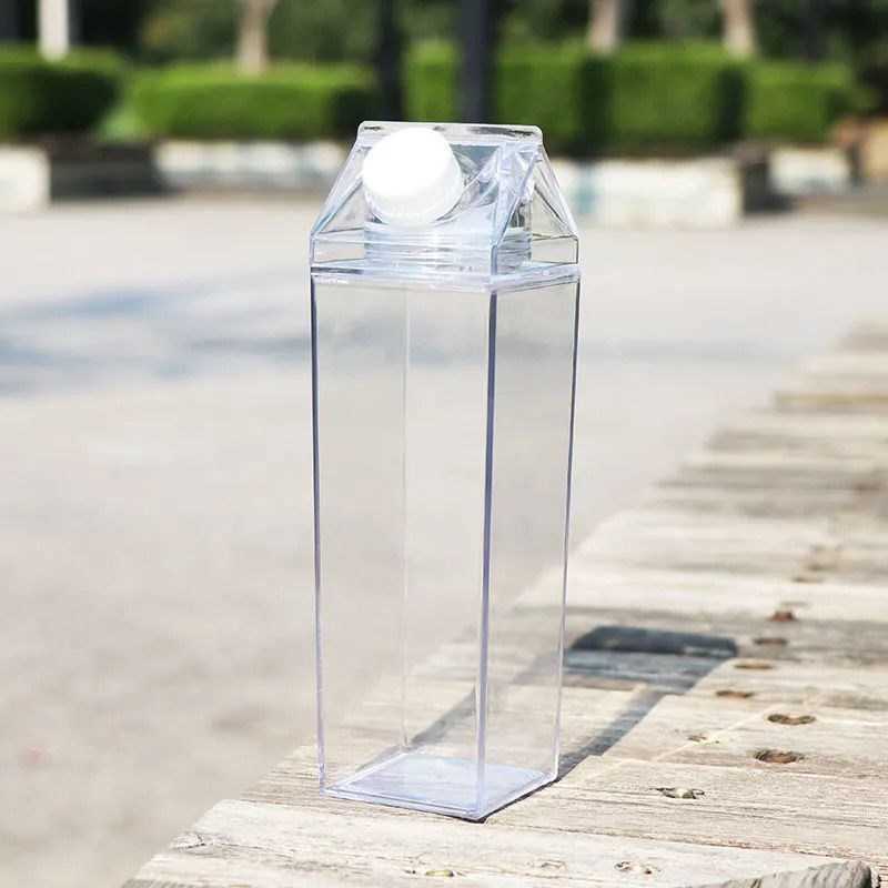 500/1000ml Milk Carton Water Bottle Creative Milk Bottle Drinking Cup Plastic Portable Clear Box Milk Storage Juice Tea Bottle