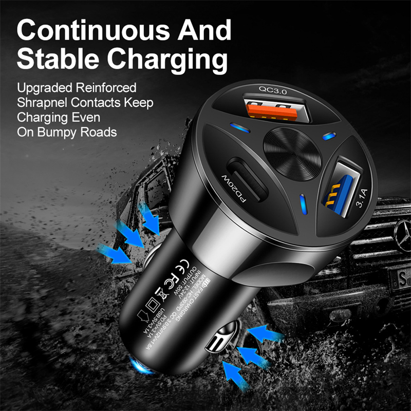 3 Ports Multi USB PD Chargeur De Voiture 55W Adaptateur De Charge Rapide QC3.0 Charge De Voiture Rapide pour iPhone 14 Pro Max Samsung Huawei izeso