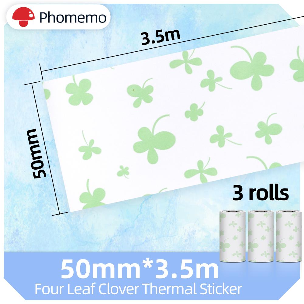 Paper Phomemo 3 Rolls Four Leaf Clover Cartoon Seies Selfadhesive Thermal Paper 53 mm * 3,5m Autocollant pour M02 Série M02 Imprimante